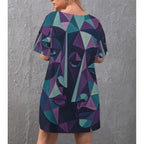 All-Over Print Women's Drop-Shoulder T-Shirt with Side Split and Shorts (Plus Size)