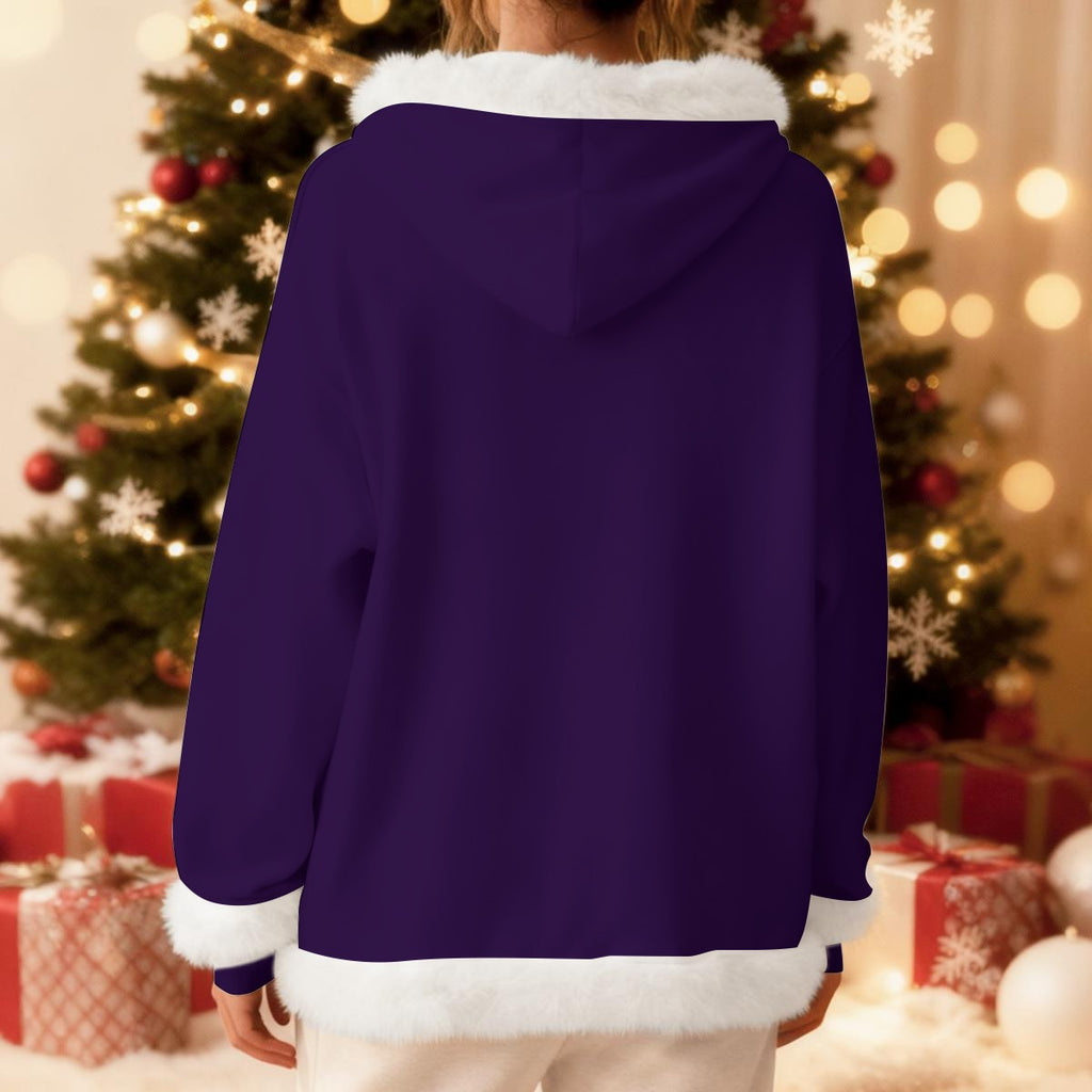 All-Over Print Women's Fleece Hoodie With Decorative Trim