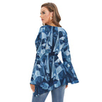 All-Over Print Women's V-neck Blouse With Flared Sleeves