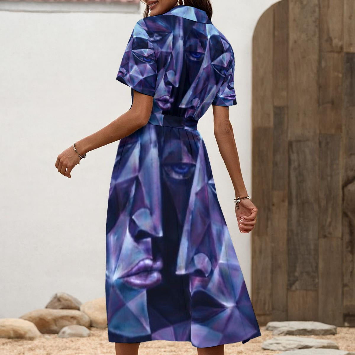 Robe-chemise pour femme à imprimé intégral avec lien à la taille