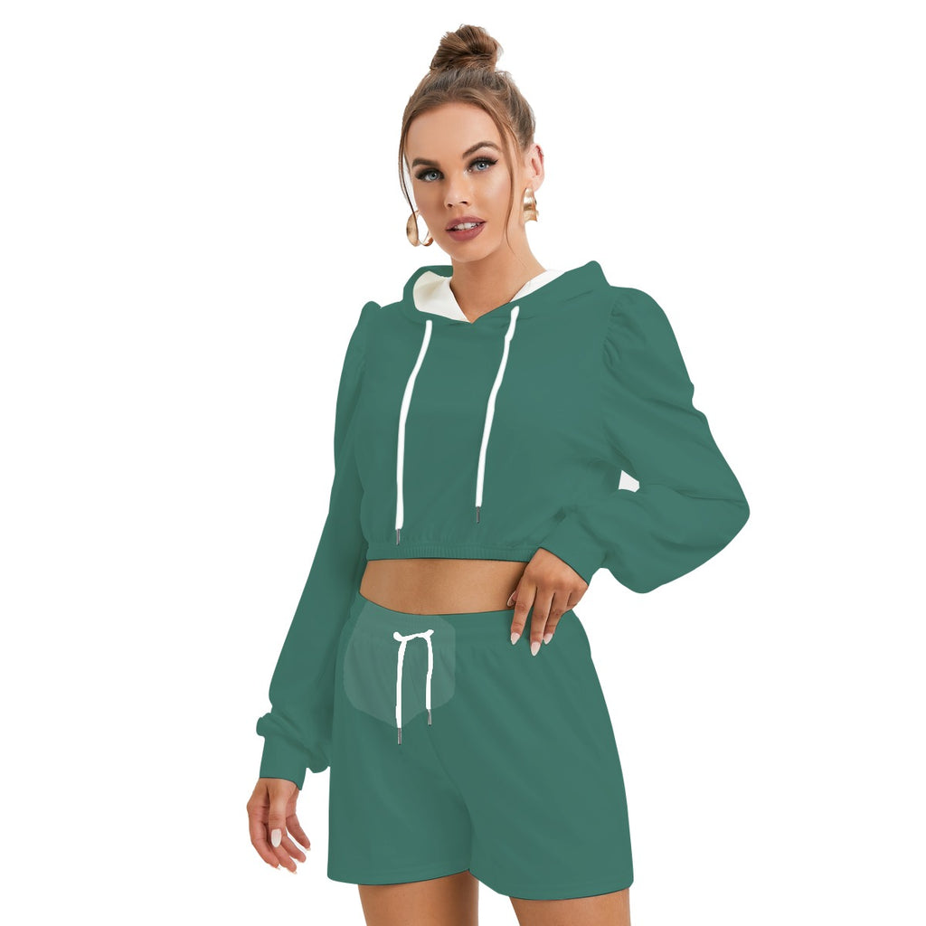 Set Felpa Con Cappuccio E Shorts In Micropile Da Donna Con Stampa All-Over