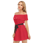 Abito da donna con stampa all-over, spalle scoperte e volant