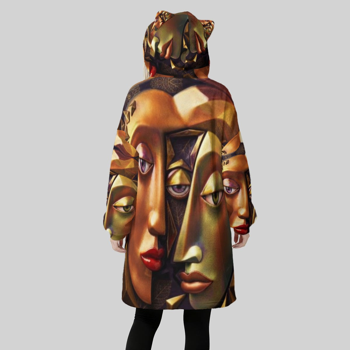 All-Over Print Women's Fleece Oversized Hoodie Blanket With Decorative Ears