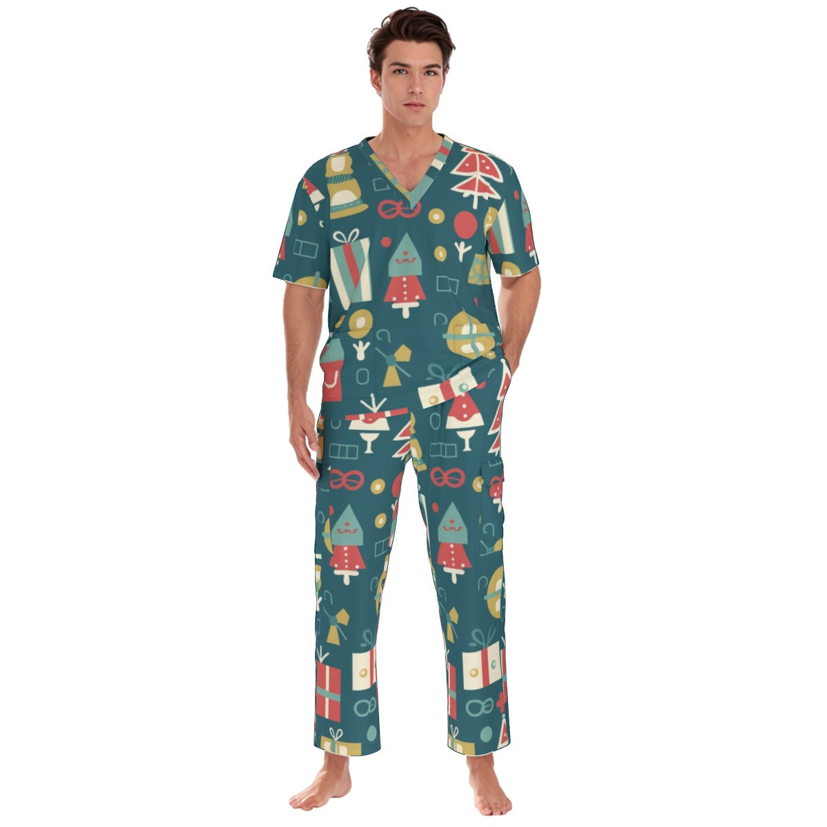 All-Over Print Unisex Scrub Set With Six Pocket