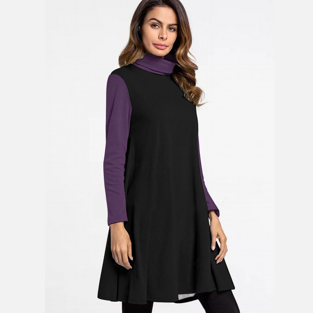 Abito da donna con stampa all-over, collo alto e maniche lunghe