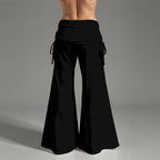 Pantaloni a gamba larga a vita alta da donna con stampa all-over