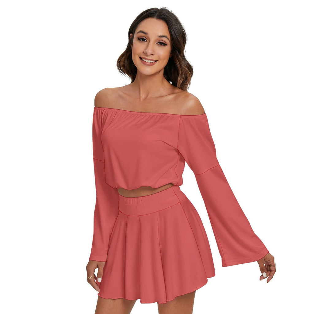 All-Over Print Women's Off-shoulder Top And Skirt Set
