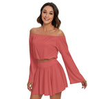 All-Over Print Women's Off-shoulder Top And Skirt Set