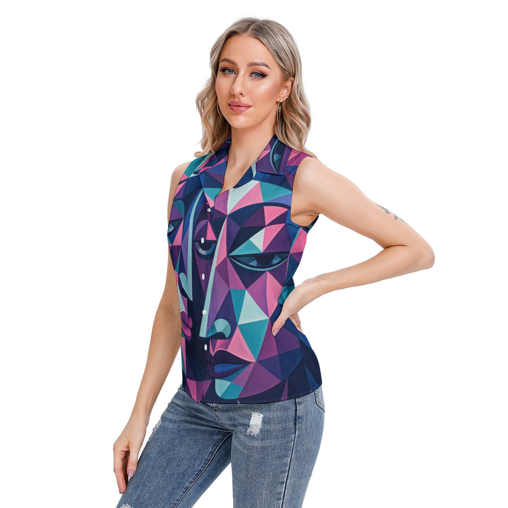 Gilet da donna con stampa all-over e revers