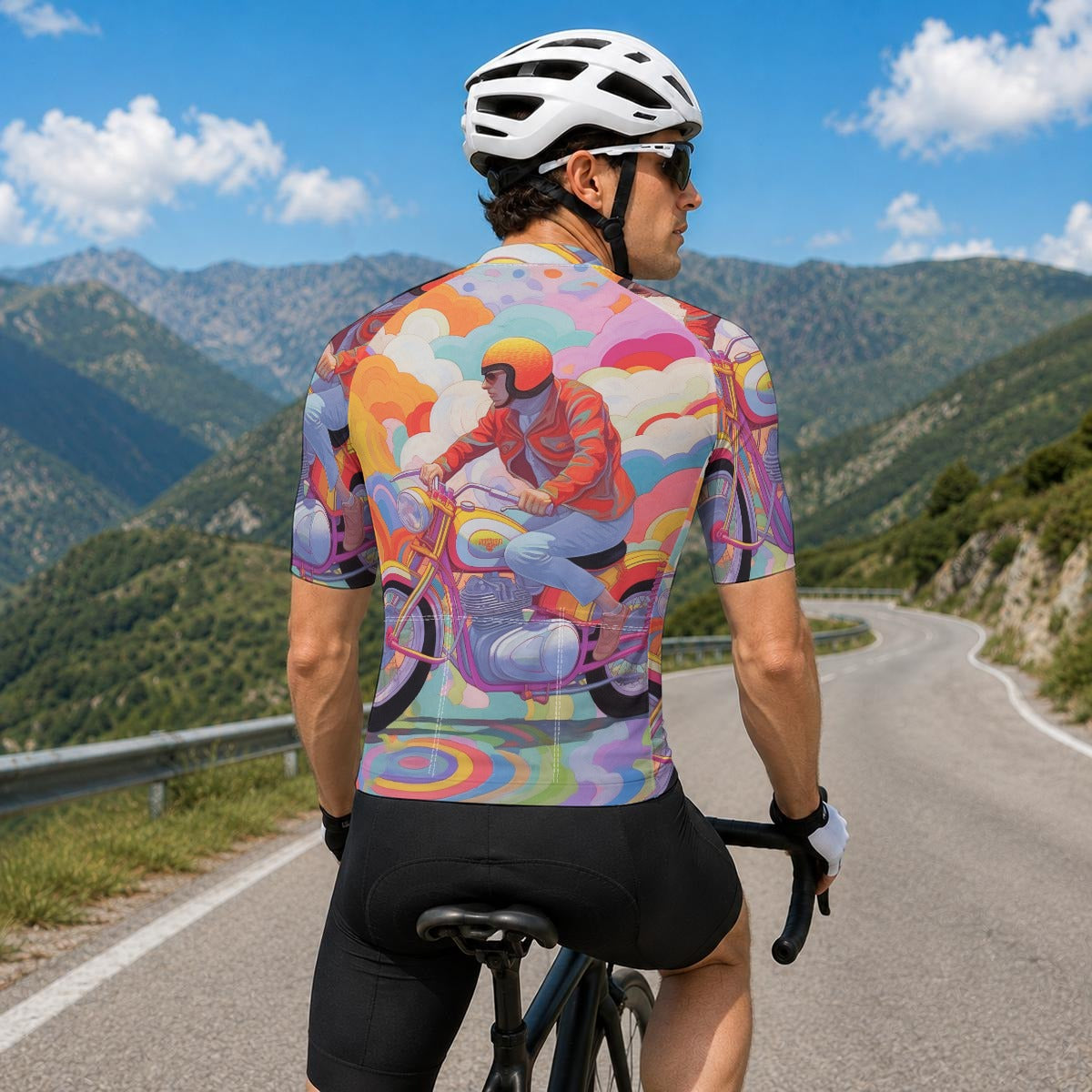 aop Maglia da ciclismo a maniche corte da uomo con cerniera nera|Cuciture termosaldate