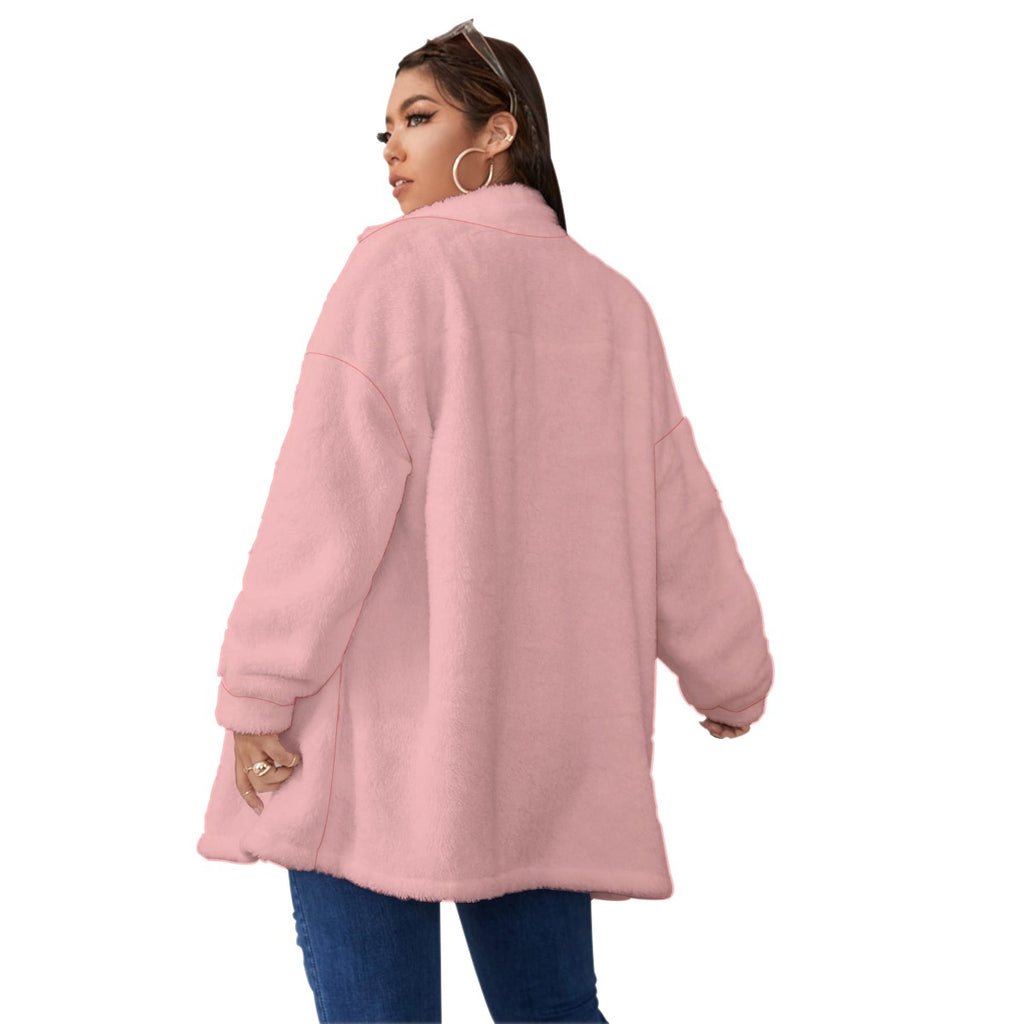 All-Over Print Unisex Borg Fleece Stand-up Collar Coat With Zipper Closure(Plus Size)