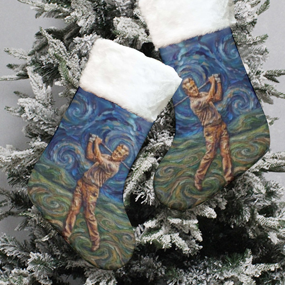 Golfer's All-Over Print Christmas Socks With Plush Cuff