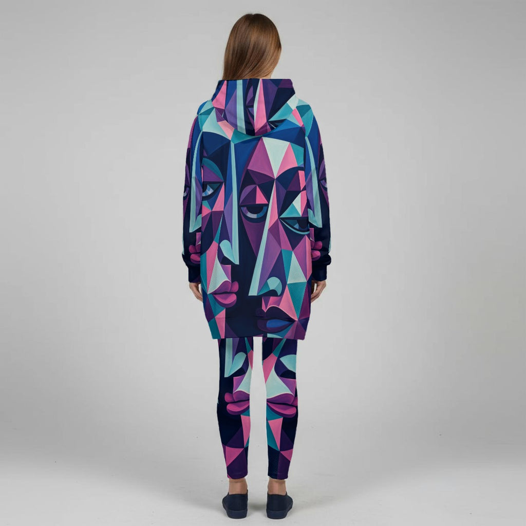 Completo felpa con cappuccio da donna stretch con stampa all-over