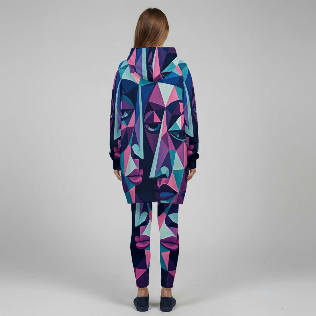 Completo felpa con cappuccio da donna stretch con stampa all-over