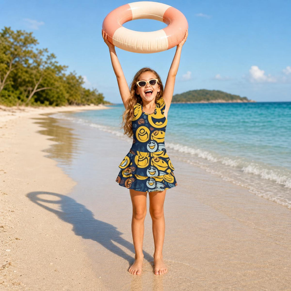 All-Over Print Girls' Ruffle Layered Swim Set