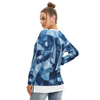Felpa da donna con stampa all-over, girocollo e spacco laterale