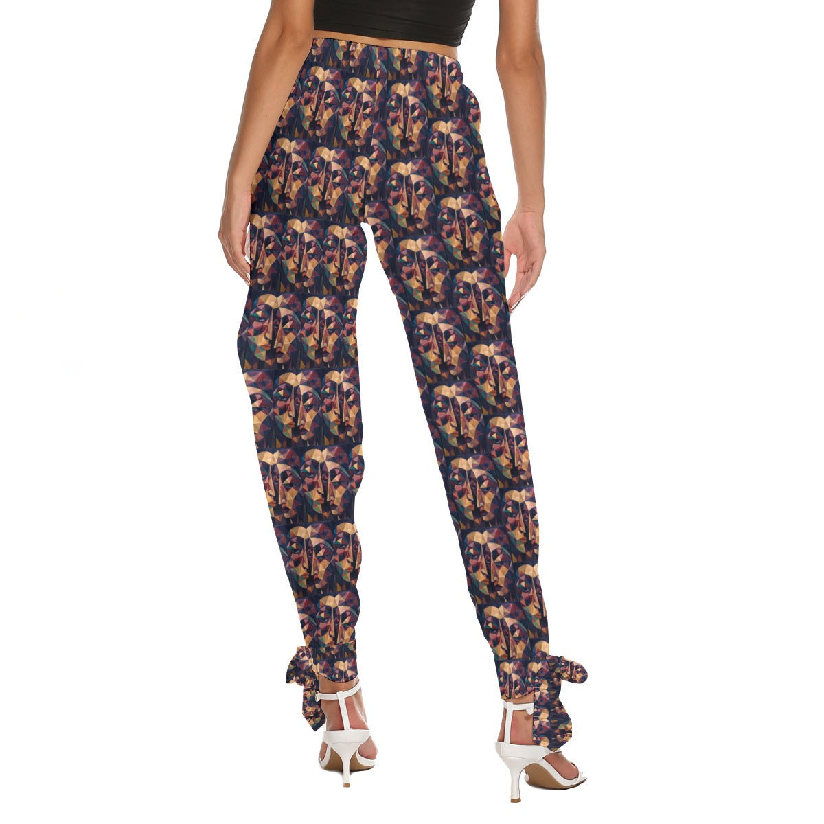 All-Over Print Women's Side Seam Cutout Pants With Bottom Strap