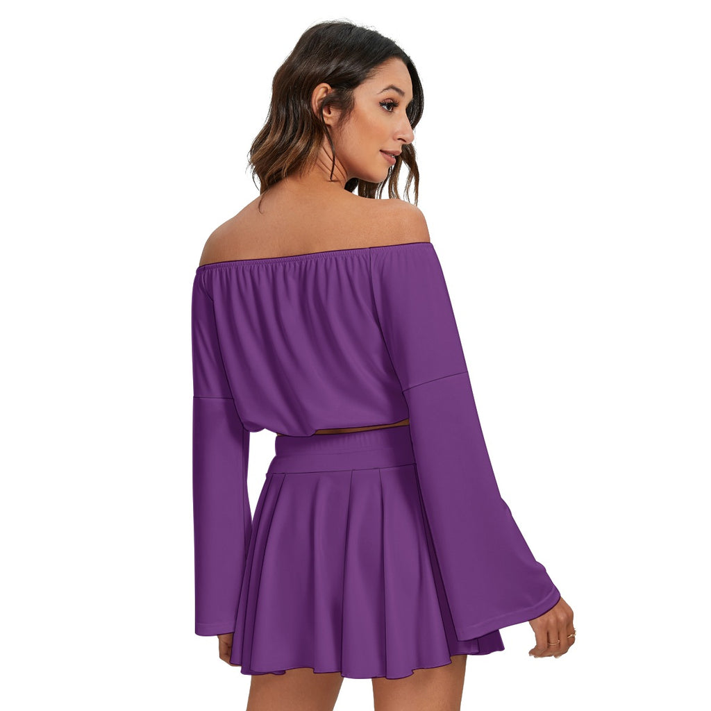 All-Over Print Women's Off-shoulder Top And Skirt Set