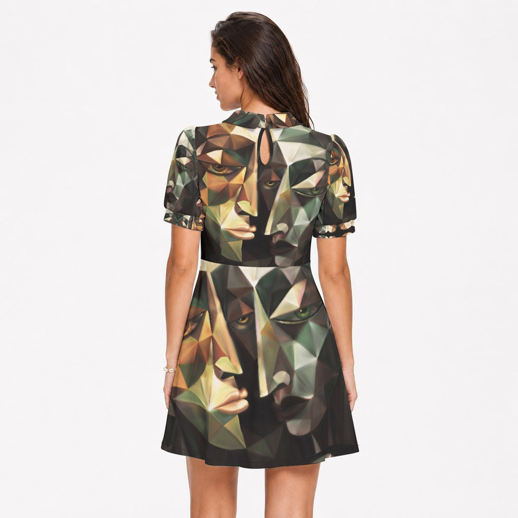 All-Over Print Women's A-Line Dress With Peter Pan Neck