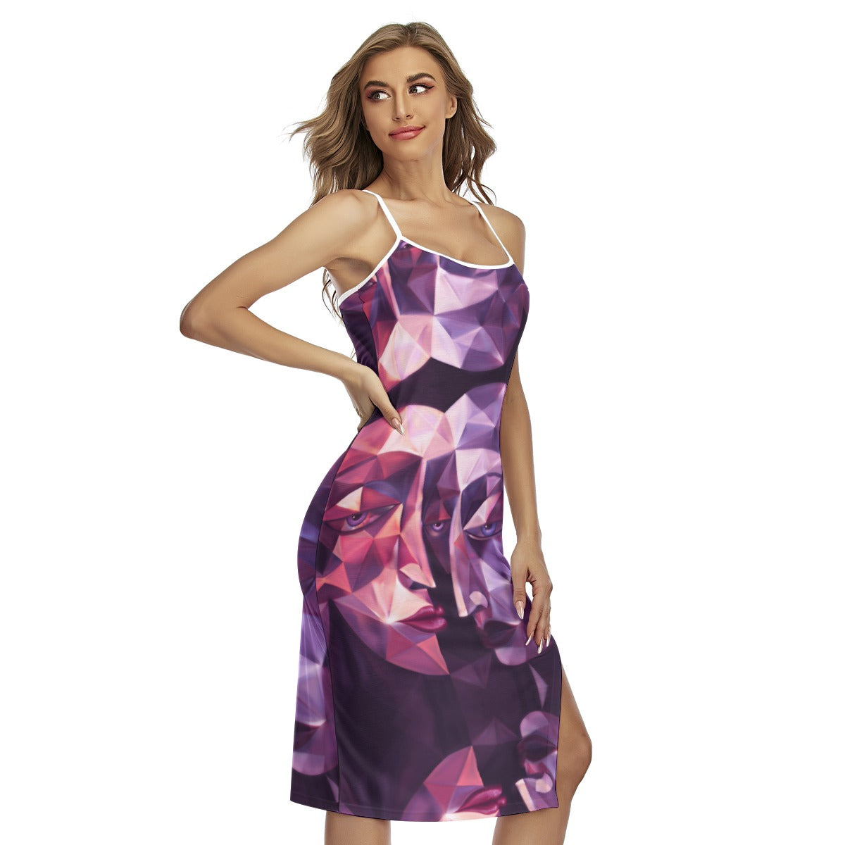 Robe caraco pour femme à impression intégrale avec bretelles croisées dans le dos