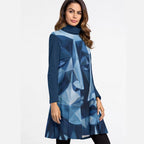 All-Over Print Women's High Neck Dress With Long Sleeve
