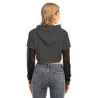 All-Over Print Women's Fake Two-piece Mesh Sleeve Cropped Hoodie