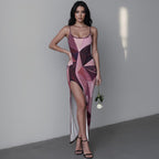 Robe longue pour femme à imprimé intégral avec fente