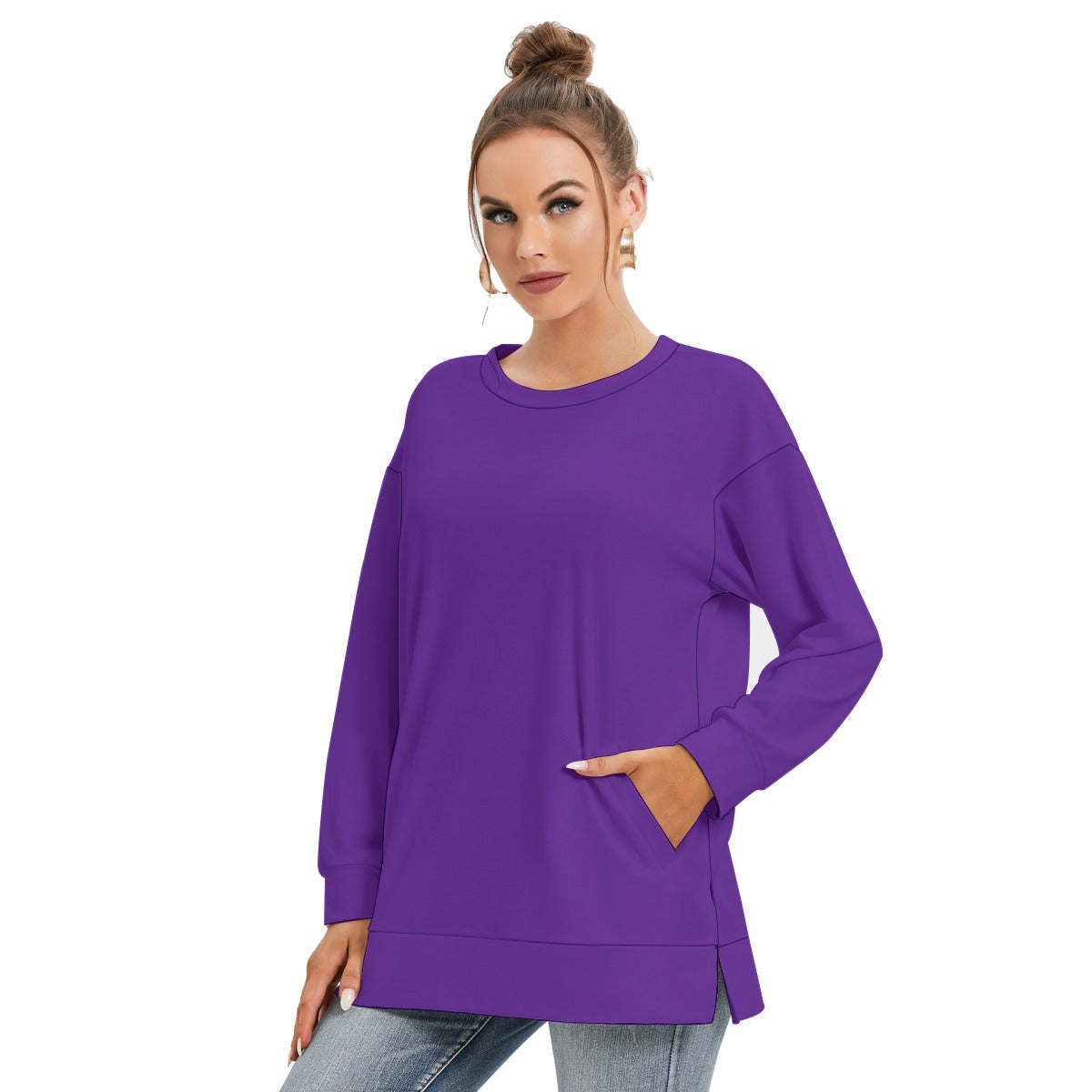 All-Over Print Women's Side Split O-neck Sweatshirt