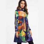 All-Over Print Women's High Neck Dress With Long Sleeve