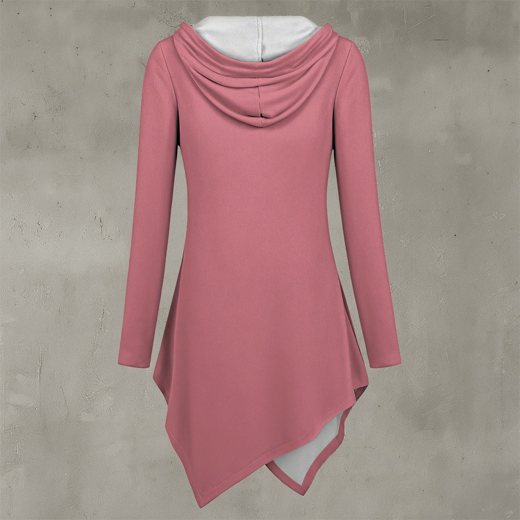 Felpa con cappuccio da donna con stampa all-over e orlo asimmetrico