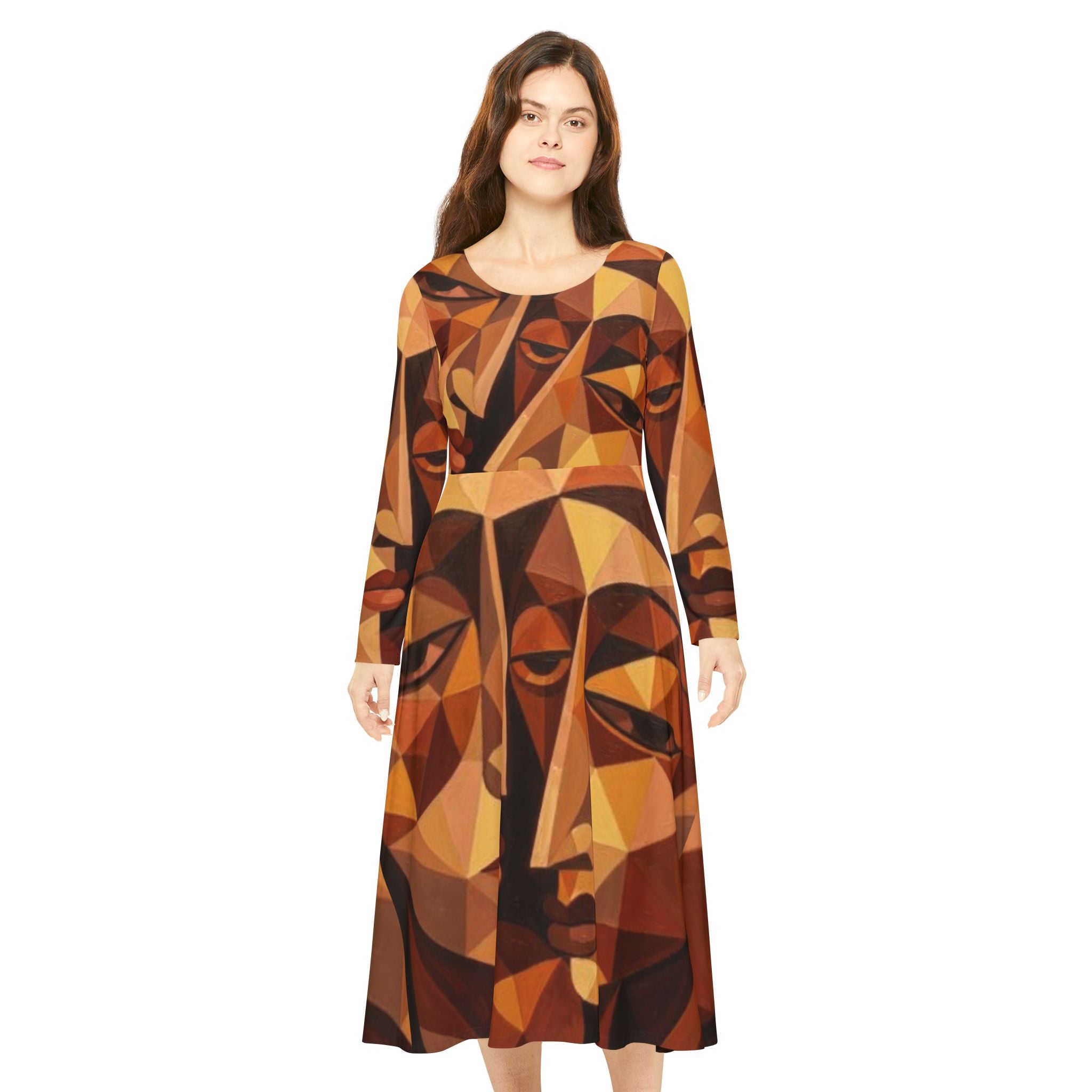 Geometric Abstract Faces Dress | Long Sleeve Dance Dress No More Stolen Sisters Series #mmiwg
