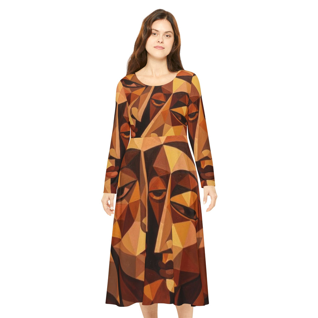 Geometric Abstract Faces Dress | Long Sleeve Dance Dress No More Stolen Sisters Series #mmiwg