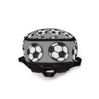Colorful soccer ball pattern backpack for kids and teens, sports-themed school bag with adjustable straps and multiple compartments.