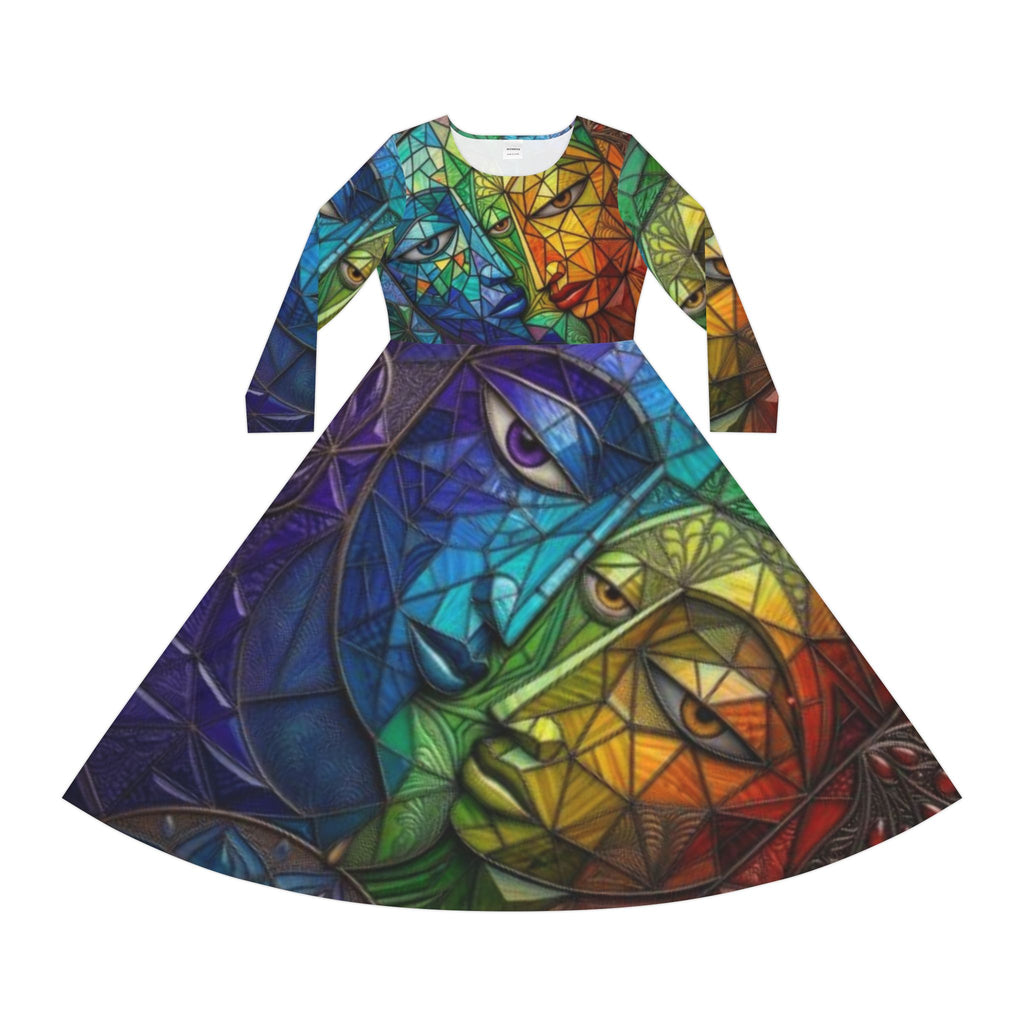 Abstract Long Sleeve Dress | Colorful Geometric Art design | No More Stolen Sisters Series