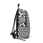 Kids soccer ball pattern backpack by Printify featuring a sporty design, perfect for school and sports activities.