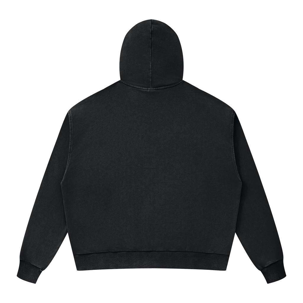 Felpa unisex boxy con cappuccio e zip integrale, lavaggio minerale