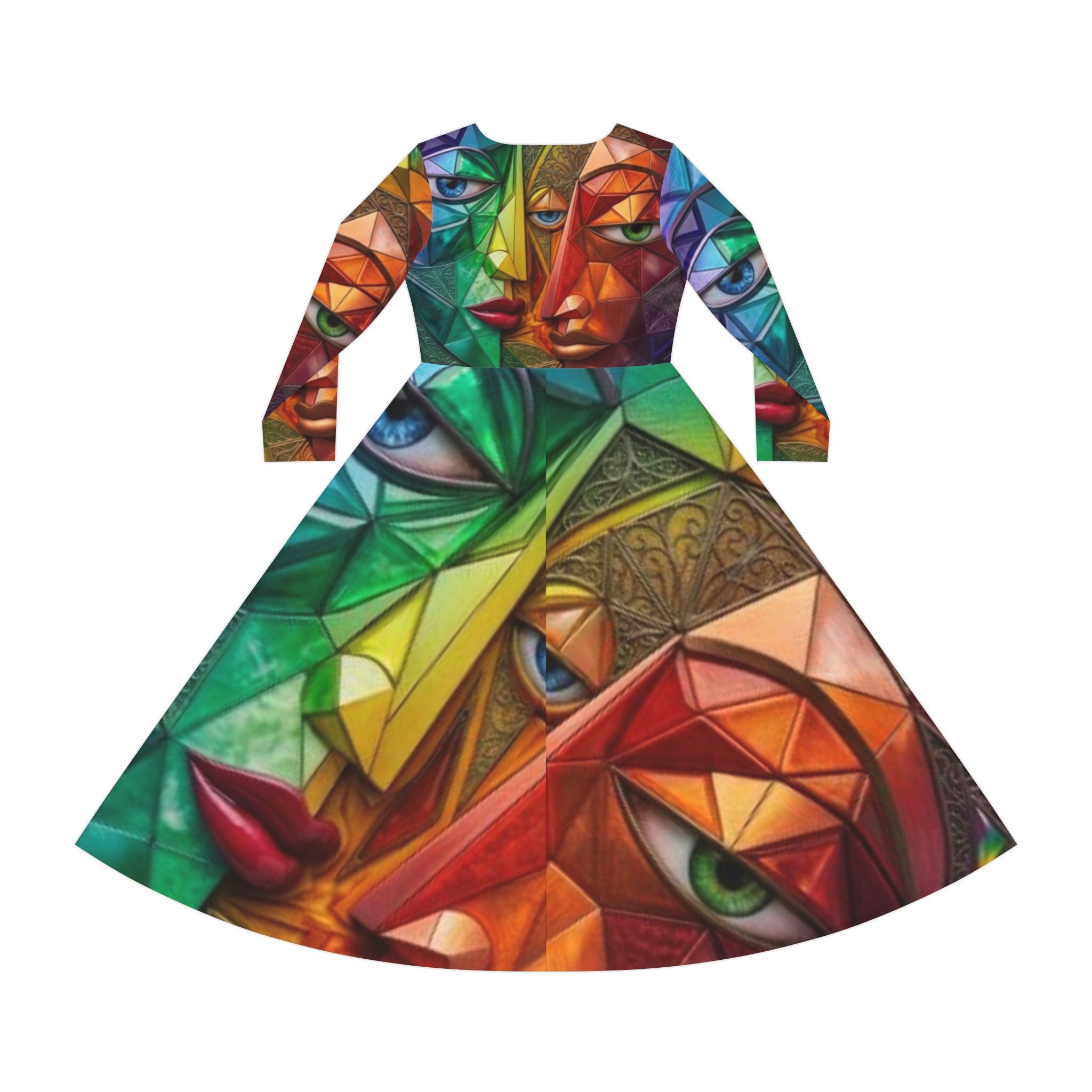 Colorful Cubist Faces Dress | Long Sleeve Dance Dress