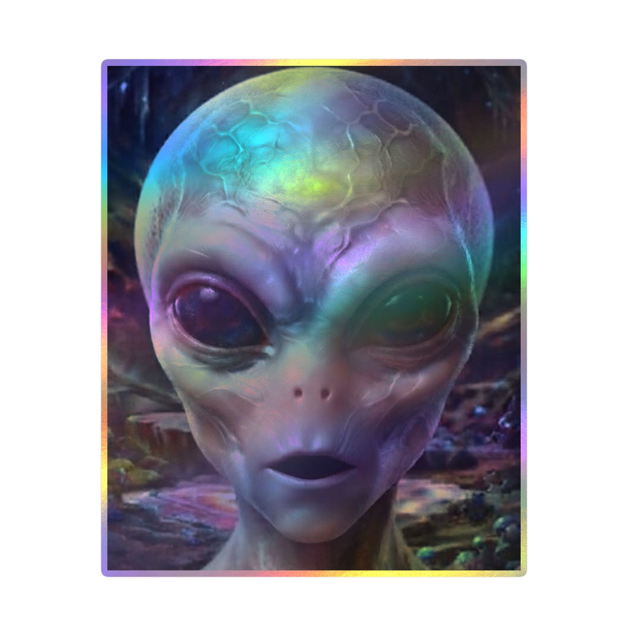 Alien Face Vinyl Decal — Kiss-Cut Extraterrestrial Sticker for Laptops, Windows & Gear
