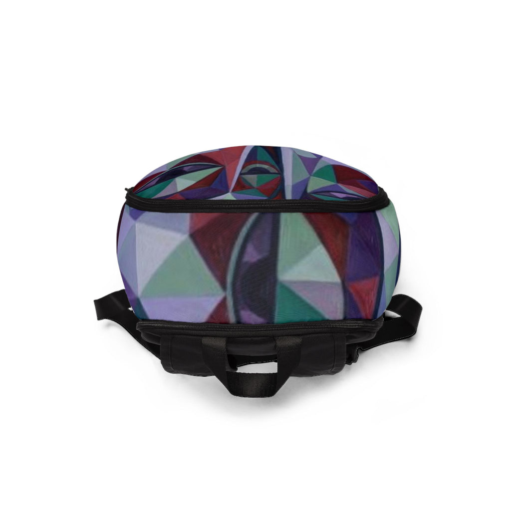 Geometric Abstract Face Backpack – Colorful Cubist Art School Bag
