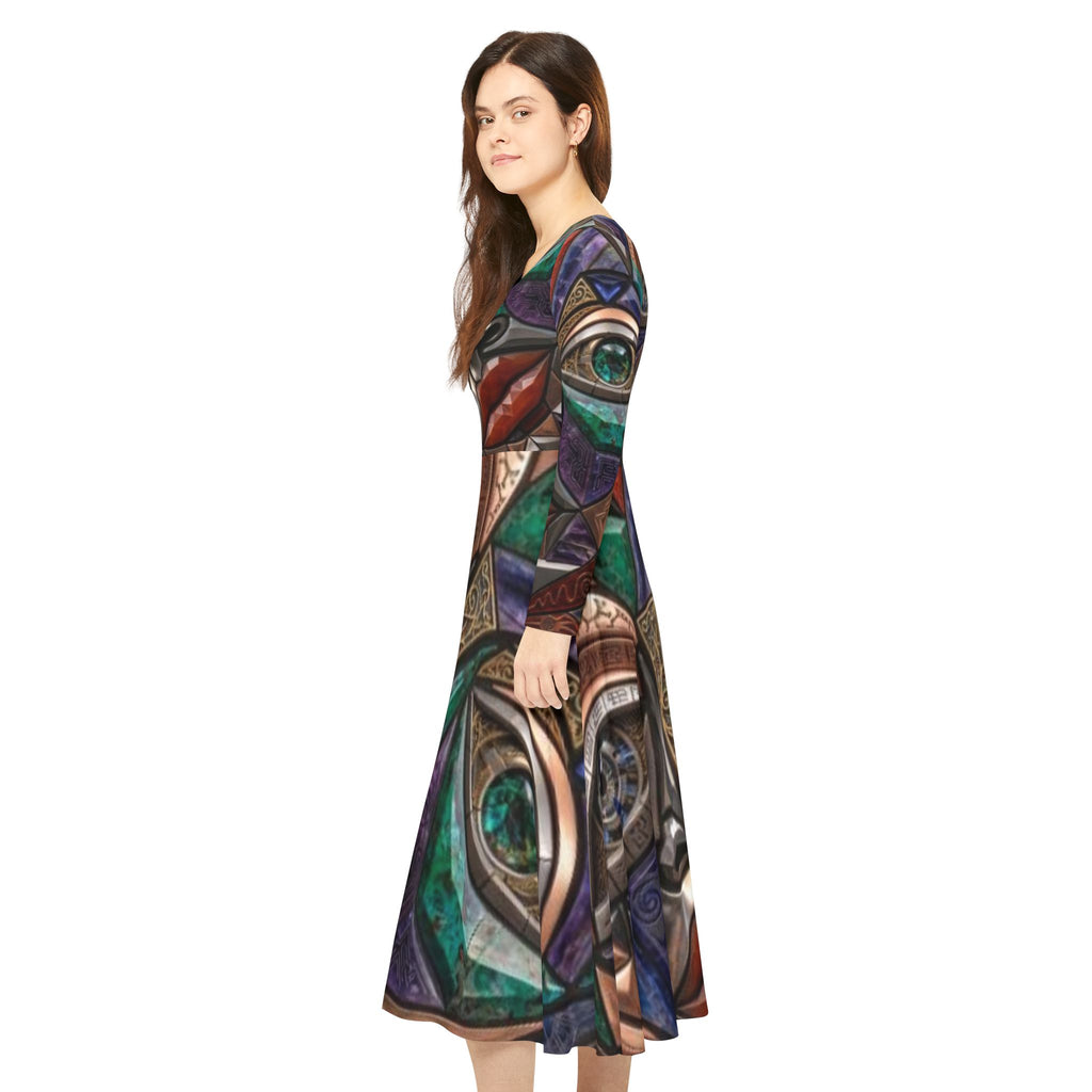 Abstract Mosaic Face dress | Long Sleeve Dance Dress  |  "No More Stolen Sisters" Series #mmiwg