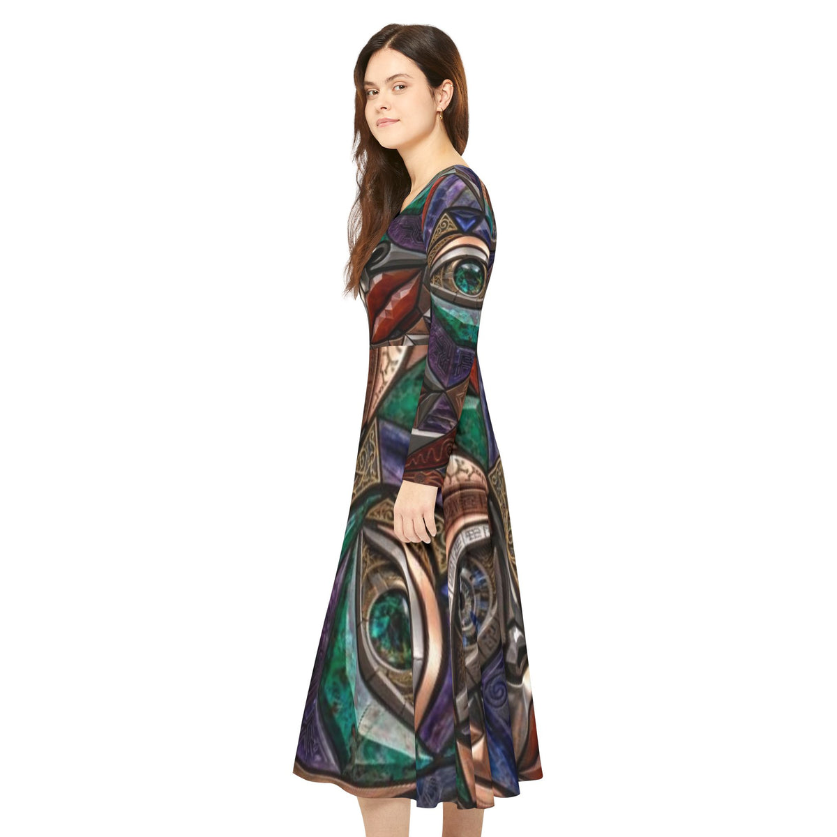 Abstract Mosaic Face dress | Long Sleeve Dance Dress  |  "No More Stolen Sisters" Series #mmiwg