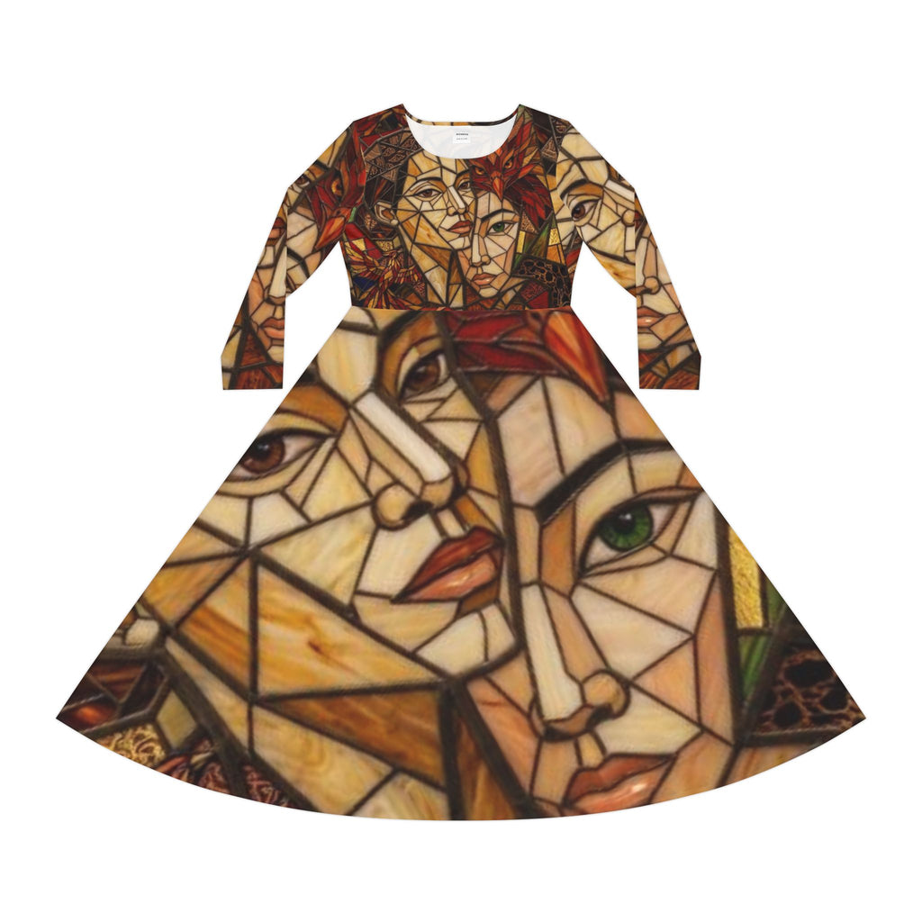 Abtract Unique Women's Long Sleeve Dance Dress, No More Stolen Sisters Series #mmiwg