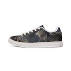 Printify low-top sneakers with abstract swirl leather design, showcasing stylish shoes with colorful, artistic patterns on the upper.