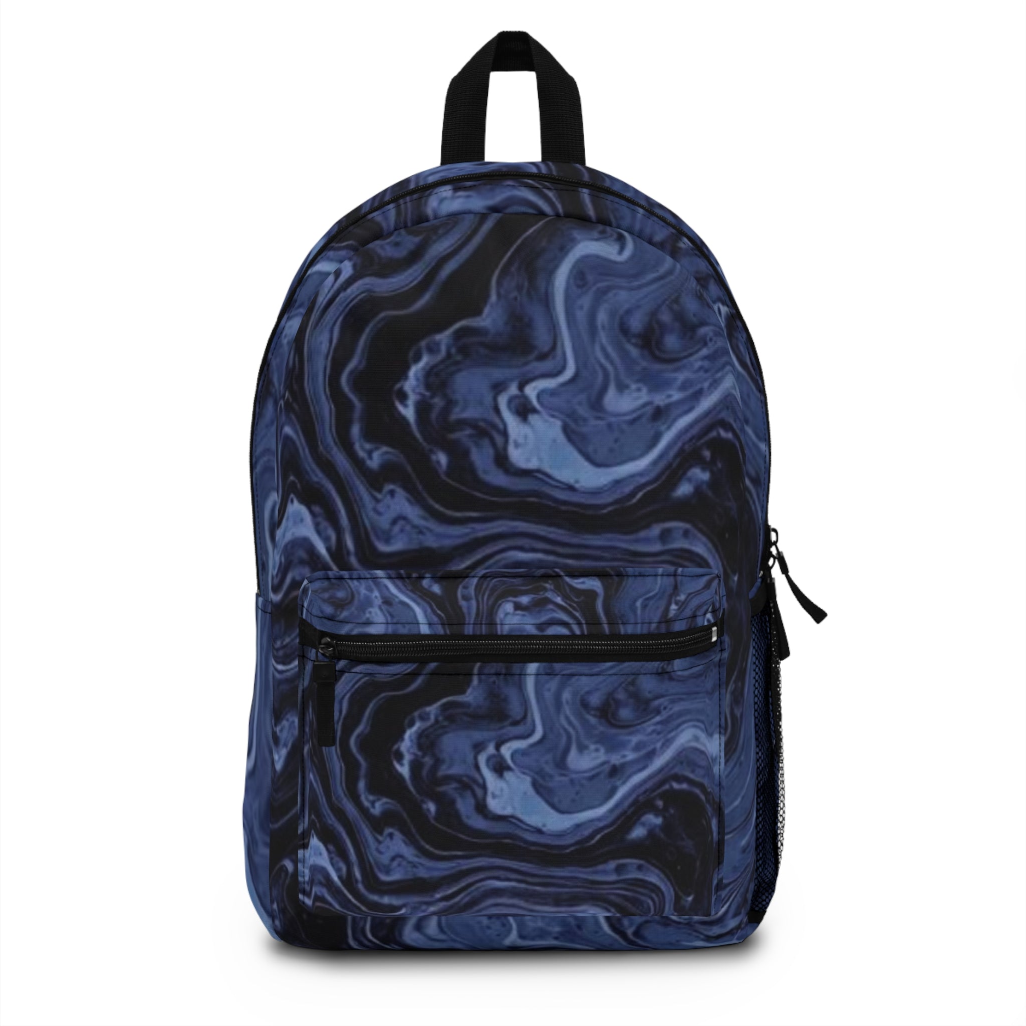 Blue Marble Swirl Backpack — Abstract Fluid Pattern Bookbag