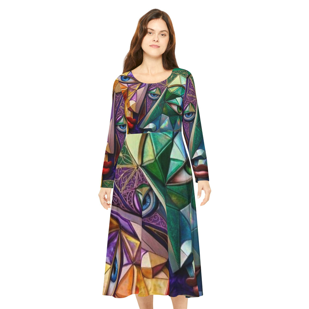 Cubist Faces Artwork Dance Dress | Long Sleeve
