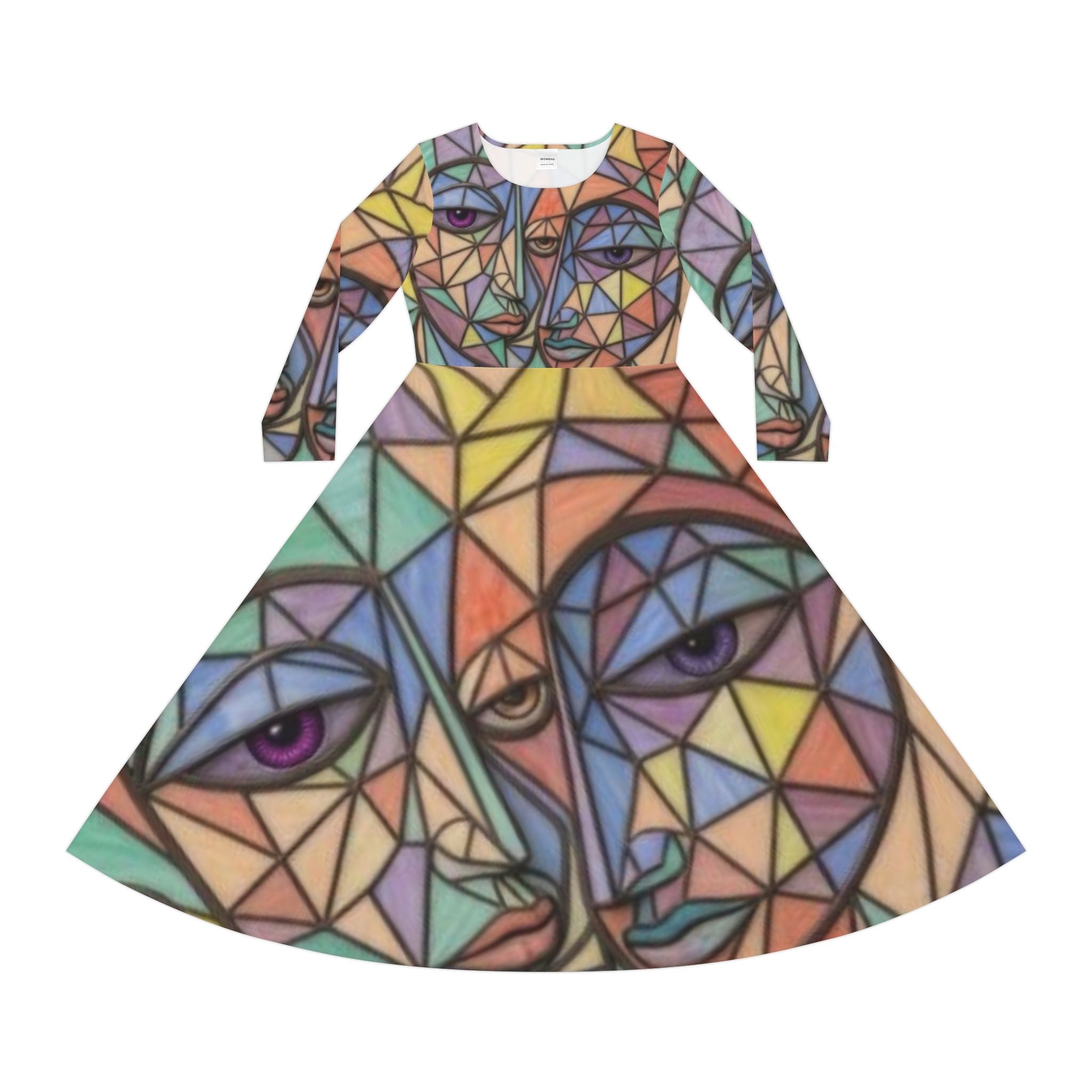 Geometric Abstract Faces Dress | Long Sleeve Dance Dress | "No More Stolen Sisters" Series