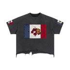 ODMPOD vintage wash boxy T-shirt with distressed hem, casual fit, soft fabric, and worn-in style.