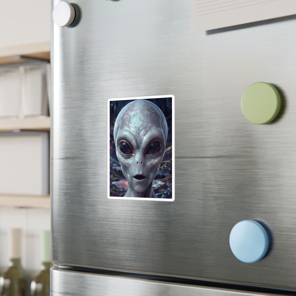 Alien Face Vinyl Decal — Kiss-Cut Extraterrestrial Sticker for Laptops, Windows & Gear