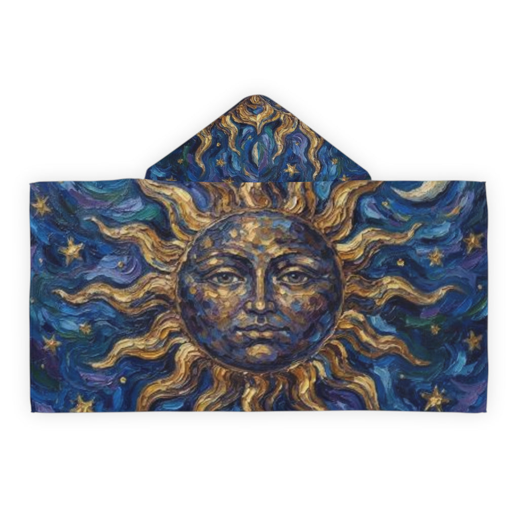 Sun and Stars Youth Hooded Towel — Celestial Sun Face Beach & Bath Wrap