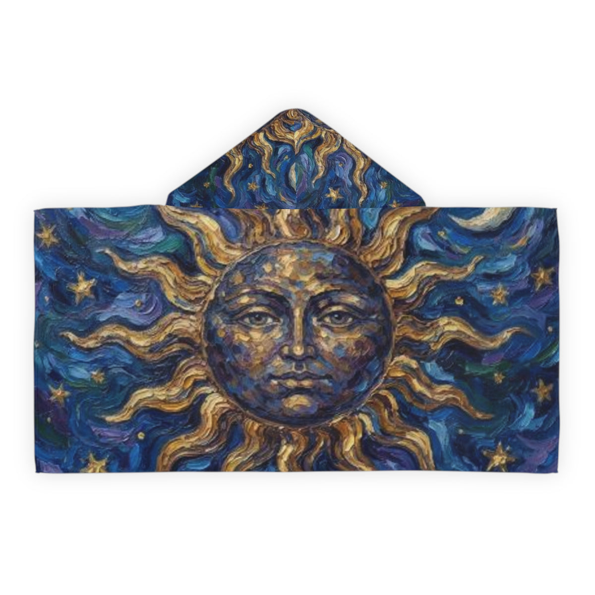 Sun and Stars Youth Hooded Towel — Celestial Sun Face Beach & Bath Wrap